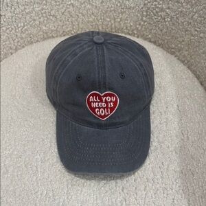 Gray Cap with Heart Embroidery